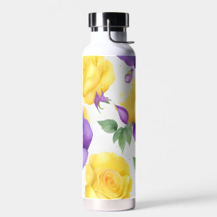 Watercolor Purple Yellow Rose Water Bottle
