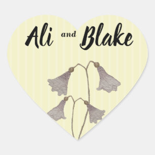 Watercolor Purple Yellow Wildflowers Wedding Heart Sticker