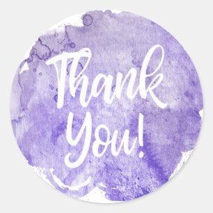 Watercolor Purples Thank You Word Art Classic Round Sticker