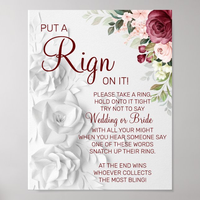 Watercolor Put a Ring bridal shower game sign (Front)