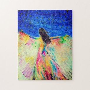 Watercolor Puzzle Flying Woman