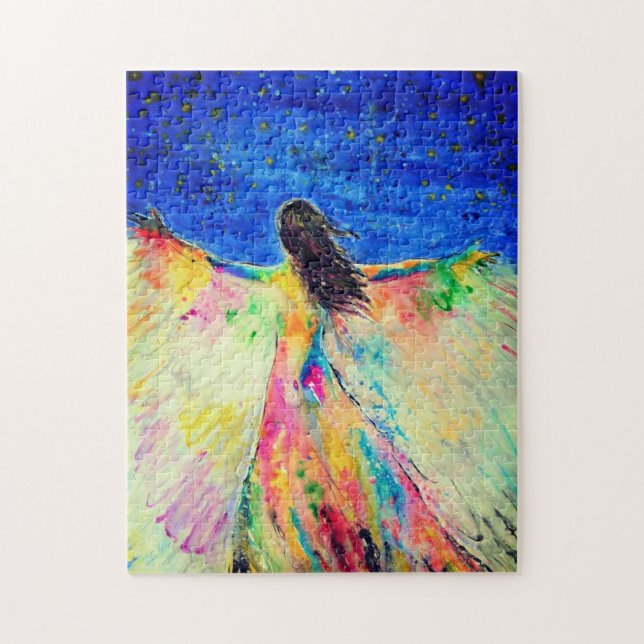 Watercolor Puzzle Flying Woman (Vertical)