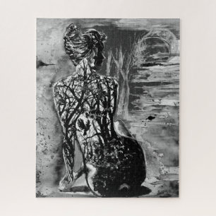 Watercolor Puzzle - Nature Lady - Black & White 