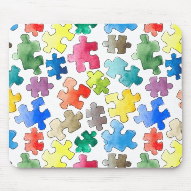 Watercolor Puzzle Pieces Mouse Mat (Front)