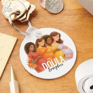 Watercolor QR Code Birth Postpartum Doula Key Ring