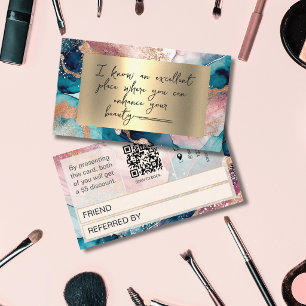 Watercolor Qr Code faux gold Blush Referral Card