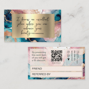 Watercolor Qr Code faux gold Blush Referral Card