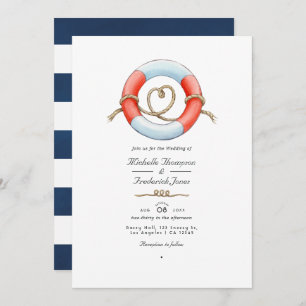 Watercolor QR Code RSVP Nautical Wedding Invitation