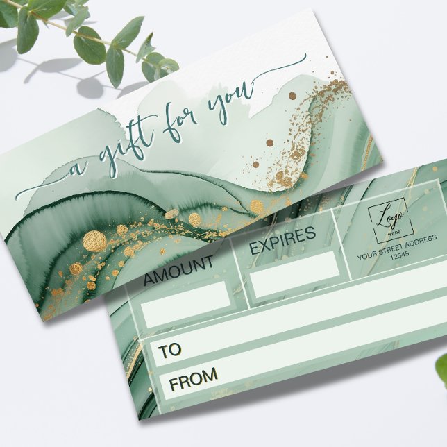 Watercolor Qr Code Sage Green Gold Gift Certificat (Creator Uploaded)