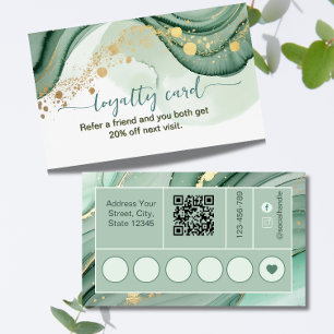 Watercolor Qr Code Sage Green Gold Loyalty Card