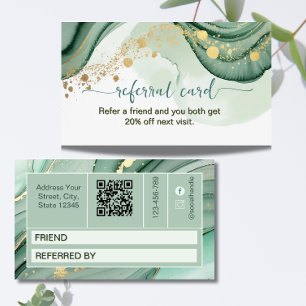 Watercolor Qr Code Sage Green Gold Referral Card