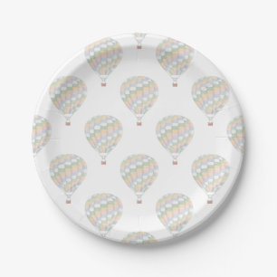 watercolor quilt hot air balloon Baby Shower Paper Plate
