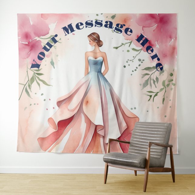 Watercolor Quinceanera Celebration Tapestry (In Situ (Horizontal))