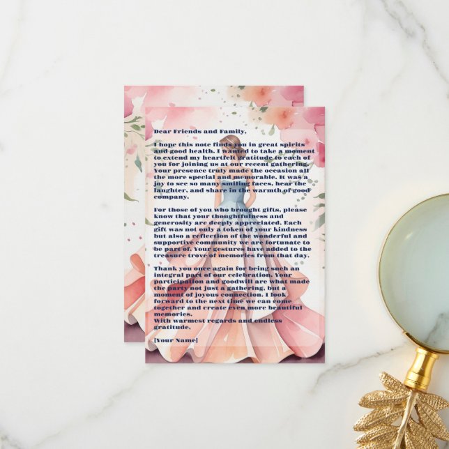 Watercolor Quinceanera Celebration Thank You Card (Front/Back In Situ)