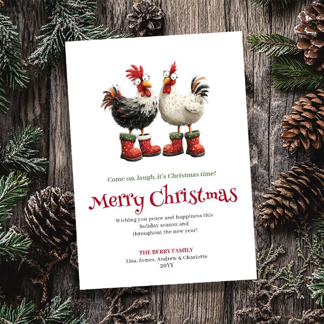 Watercolor quirky chickens holiday greeting card (Watercolor quirky chickens holiday greeting card

)
