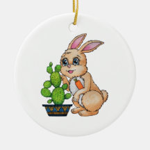 Watercolor Rabbit And Cute Cactus
