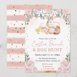 Watercolor Rabbit and Spring Flowers Easter Invitation