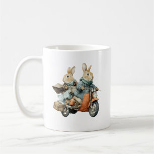 Watercolor Rabbit Bikers Coffee Mug