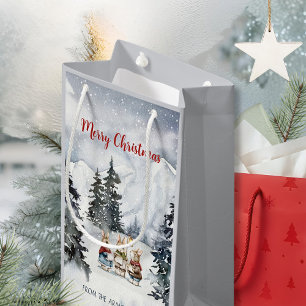 Watercolor Rabbit Carolers Cottagecore Small Gift Bag