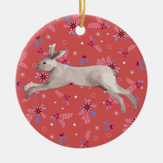 Watercolor Rabbit  Ceramic Tree Decoration (Front)