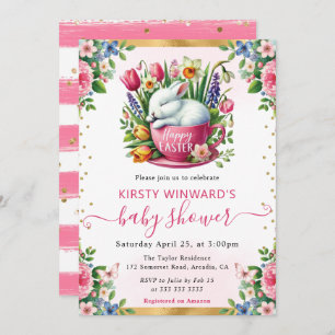 Watercolor Rabbit Spring Flowers Baby Shower Invitation