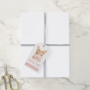 Watercolor Rabbit with Pink Bow Cute Easter Bunny Gift Tags