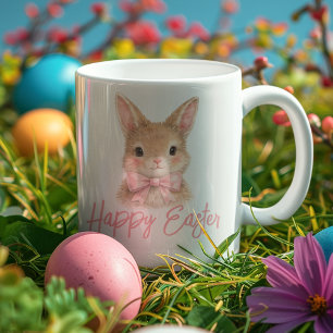 Watercolor Rabbit with Pink Bow  Cute Easter Bunny Large Coffee Mug