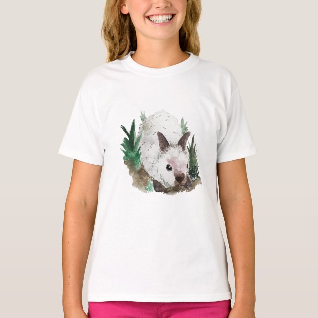 Watercolor Rabbit Woodland Cute Bunny T-Shirt (Front)