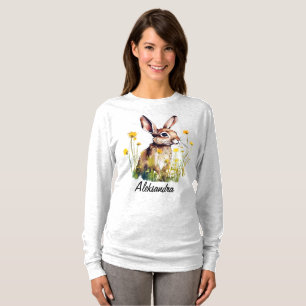 Watercolor Rabbit Yellow Flower Long Sleeve TShirt
