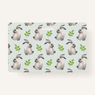 Watercolor rabbits and grass ID badge