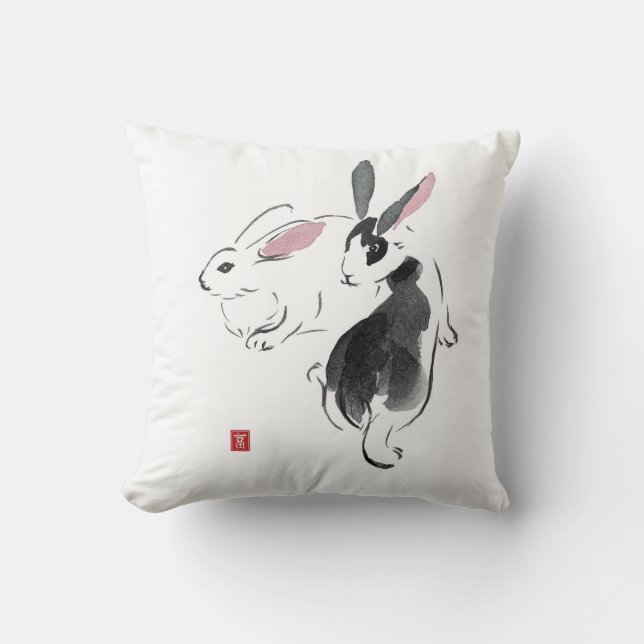 Watercolor Rabbits Contains hieroglyph wealth  Cushion (Front)