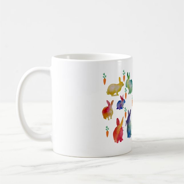 Watercolor Rabbits Easter Art Coffee Mug (Left)