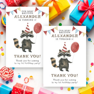 Watercolor Raccoon 1st Birthday Thank You Card