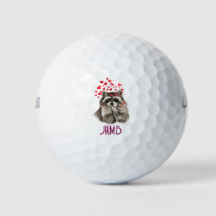 Watercolor Raccoon Blowing Kisses Animal Monogram  Golf Balls