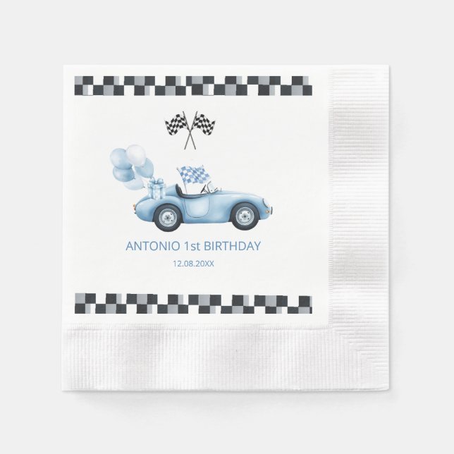 Watercolor Race Car 1st birthday Napkin (Front)