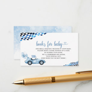  Watercolor race car  baby shower books for baby Enclosure Card
