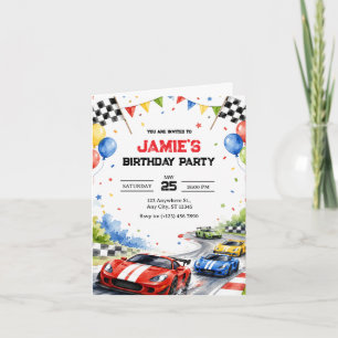 Watercolor Race Car Birthday Party Sports Boy Invitation