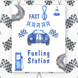 Watercolor Race Car First Birthday Fuelling Statio Poster