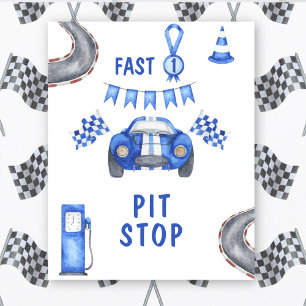 Watercolor Race Car First Birthday PIT STOP Poster