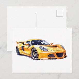 Watercolor race car . Postcard