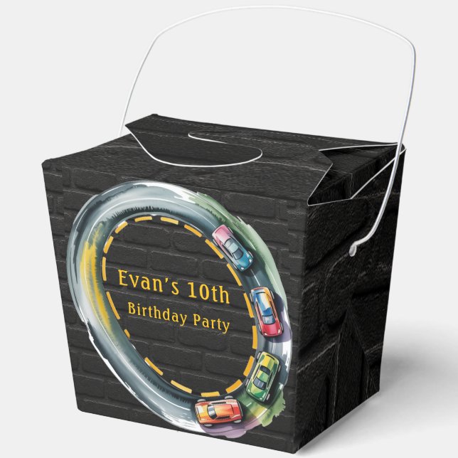 Watercolor Race Track Boys Birthday Party  Favour Box (Front)