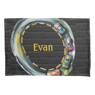 Watercolor Race Track Boys Birthday Party Gift Pillowcase