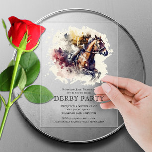 Watercolor Racehorse Derby Party Acrylic Invitations