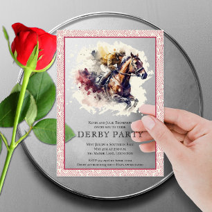 Watercolor Racehorse Derby Party Acrylic Invitations