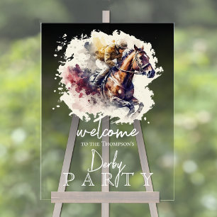 Watercolor Racehorse Derby Party Acrylic Sign