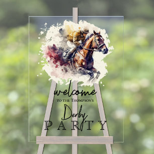 Watercolor Racehorse Derby Party Welcome Acrylic Sign