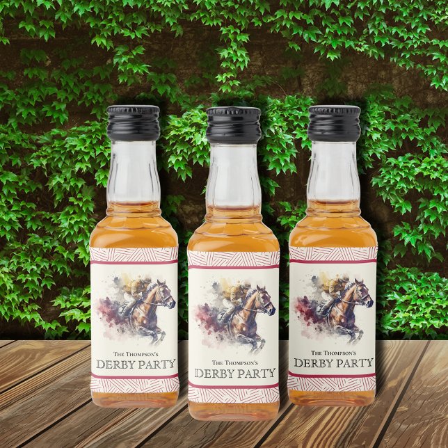 Watercolor Racehorse Derby Red Liquor Bottle Label (Watercolor Racehorse Derby Red Liquor Bottle Labels)