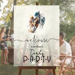 Watercolor Racehorse Jockey Derby Welcome Acrylic Sign