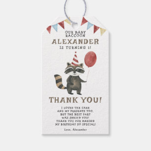 Watercolor Racoon 1st Birthday Gift Tags