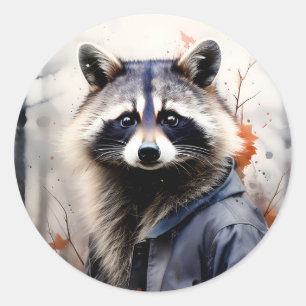 Watercolor Racoon Animal Classic Round Sticker
